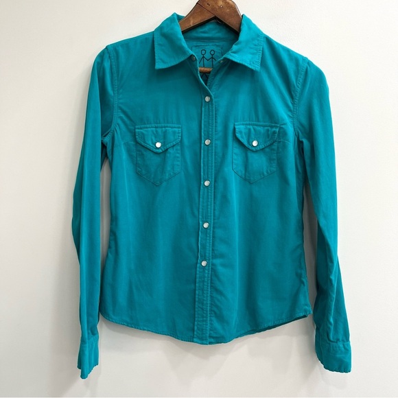 Pete & Greta By Johnny Was Turquoise Corduroy Pearl Snap Button Down Shirt Small - Picture 1 of 7